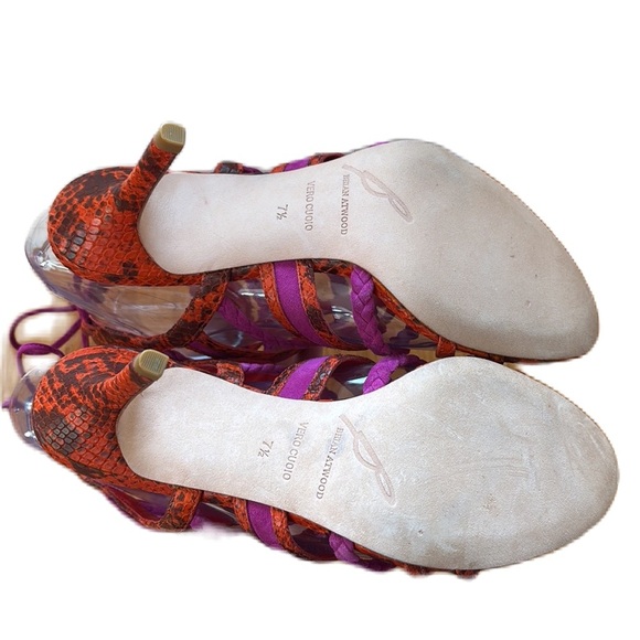 BRIAN‎ ATWOOD Felisa Sandals Strappy Braided Leather Orange Pink Size 7.5 Animal - Picture 9 of 14